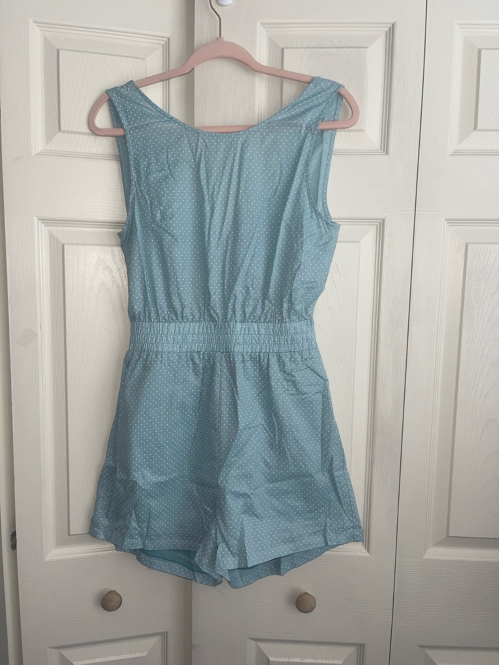 Elle rae women's junior Dusty Blue Polka Dot Tangerine dream Romper.  #0317